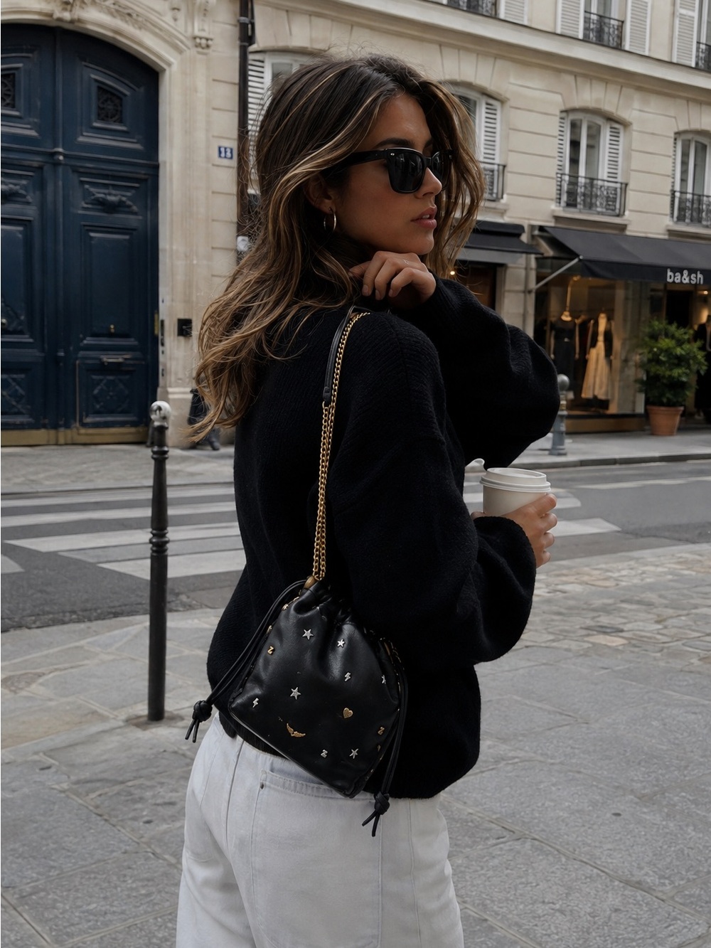 Stunning leather Zadig & Voltaire Black Star-Embellished Drawstring crossbody